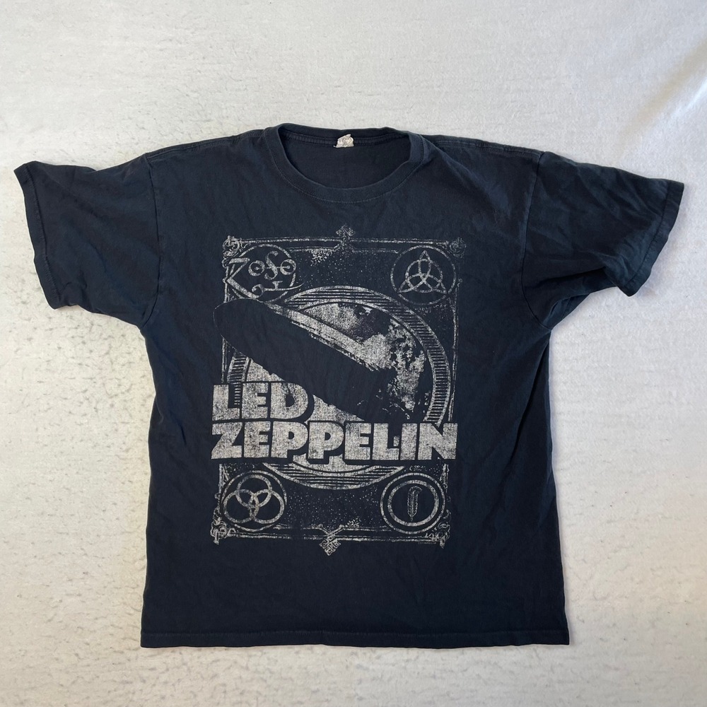 Led Zeppelin Graphic T-Shirt Mens Large Black Band Rock Music Short Sleeve Tee
